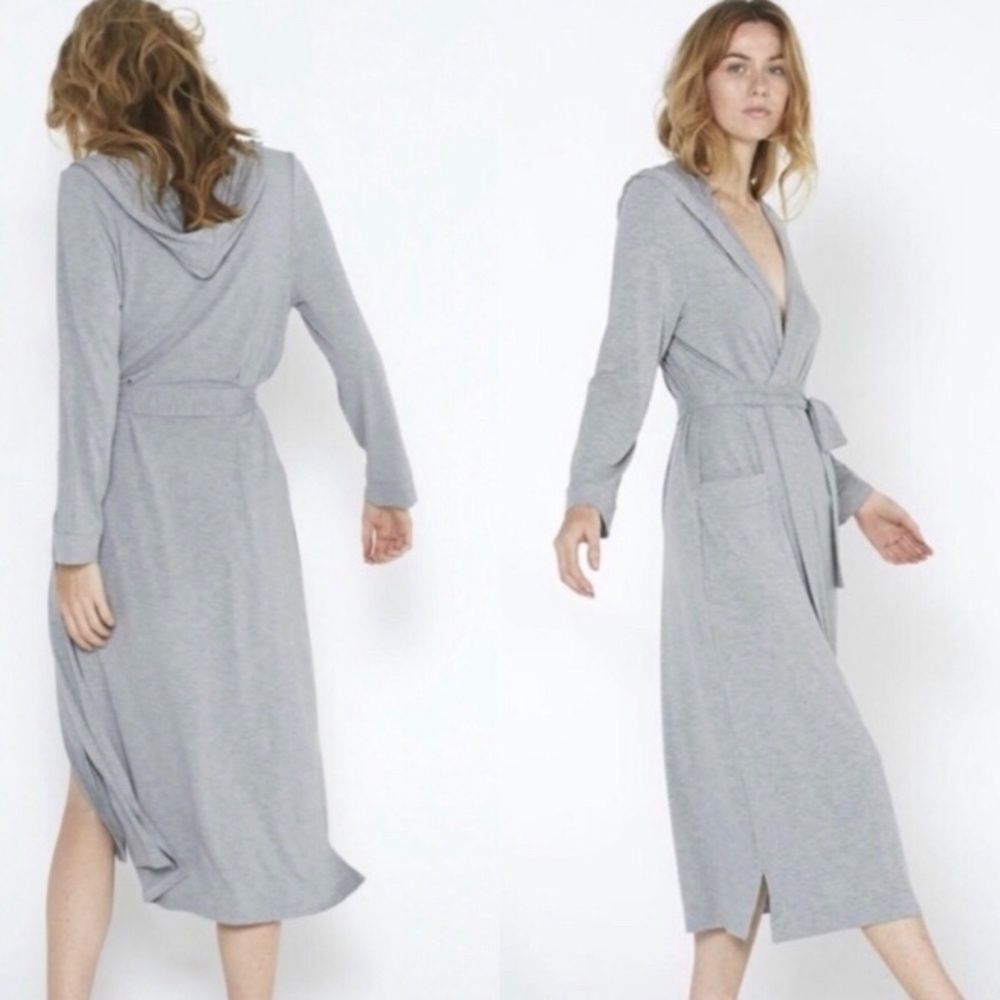 Light Gray Women's Hooded Cotton Blend Long Robe
